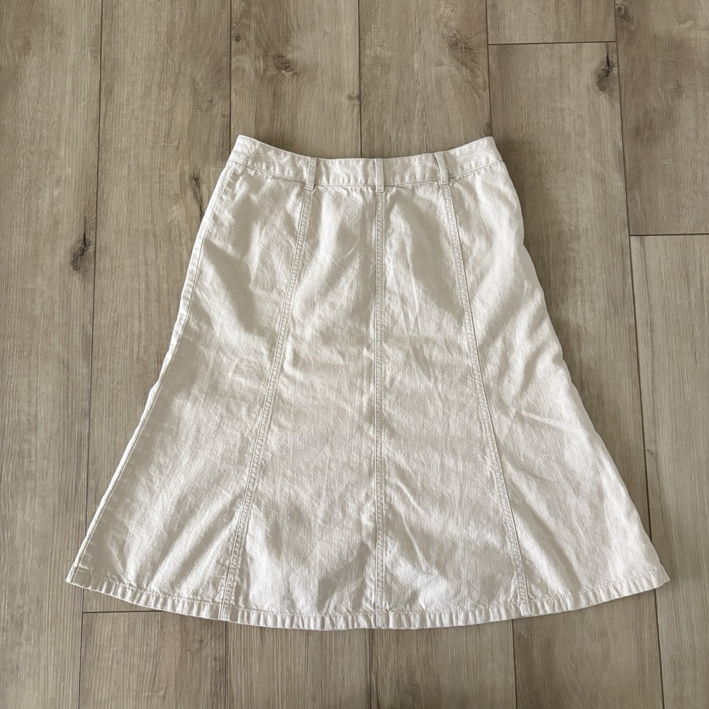 LL Bean Classic Fit Khaki Tan A-Line Paneled Midi Skirt Size 6 Regular Cotton - Picture 6 of 6